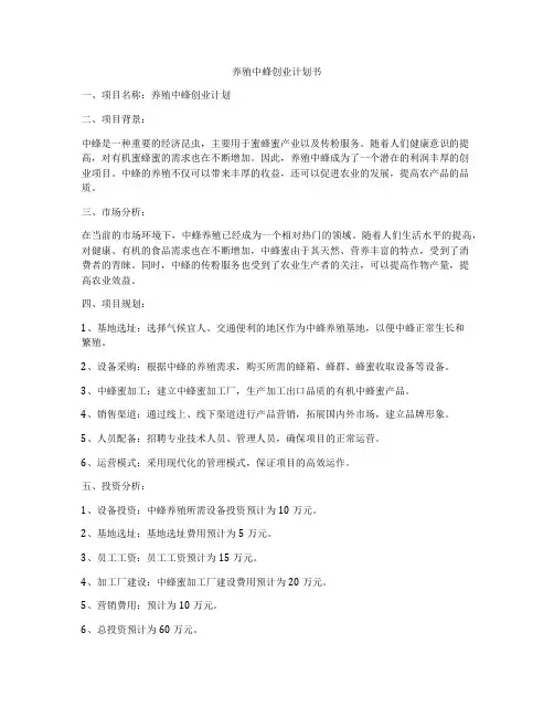养殖中蜂创业计划书