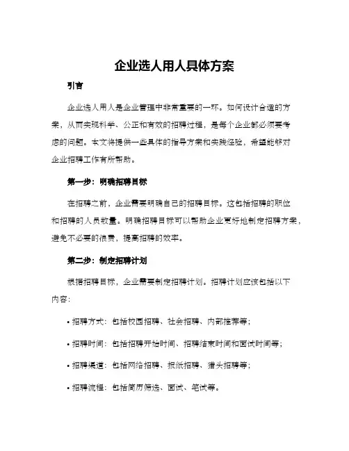 企业选人用人具体方案
