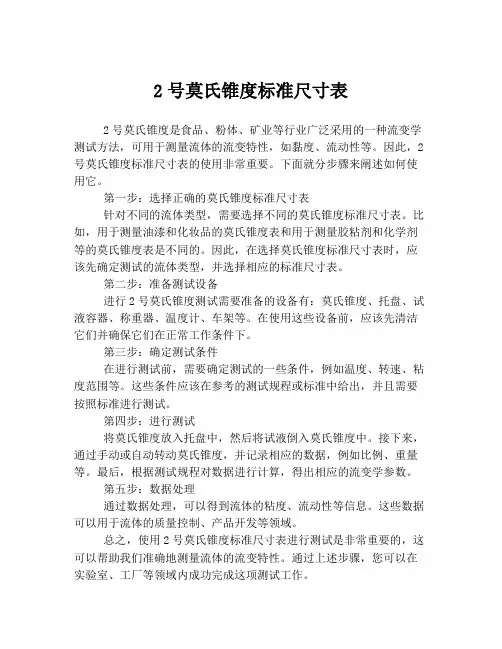 2号莫氏锥度标准尺寸表