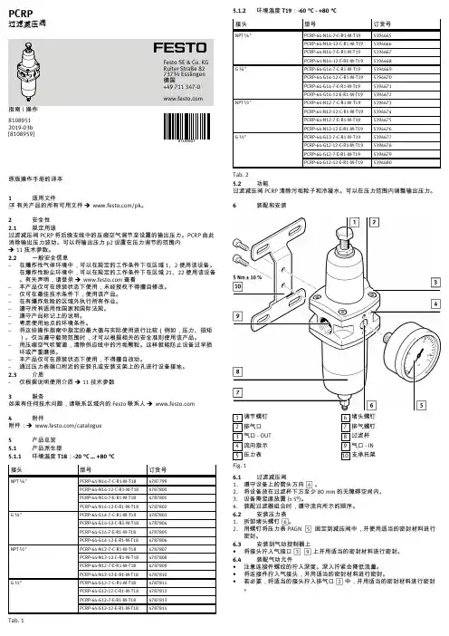过滤减压阀 PCRP 操作手册说明书