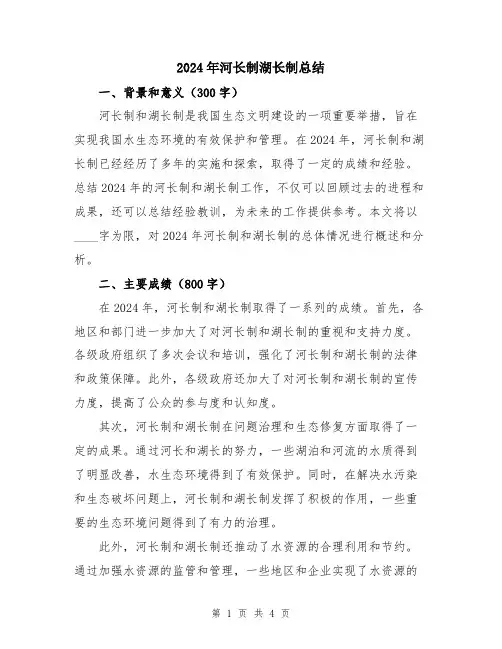 2024年河长制湖长制总结