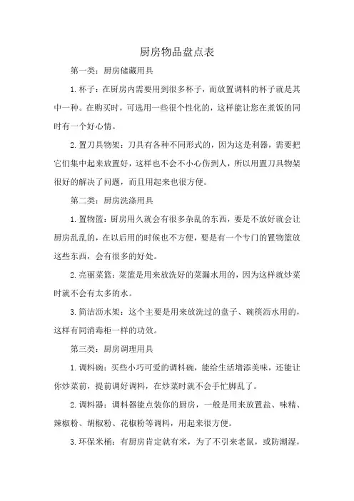 厨房物品盘点表