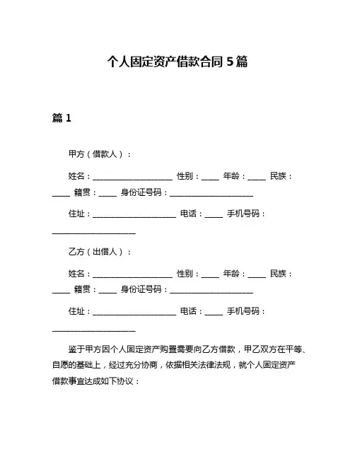 个人固定资产借款合同5篇