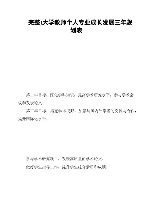 完整)大学教师个人专业成长发展三年规划表