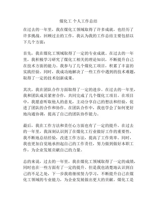 煤化工 个人工作总结