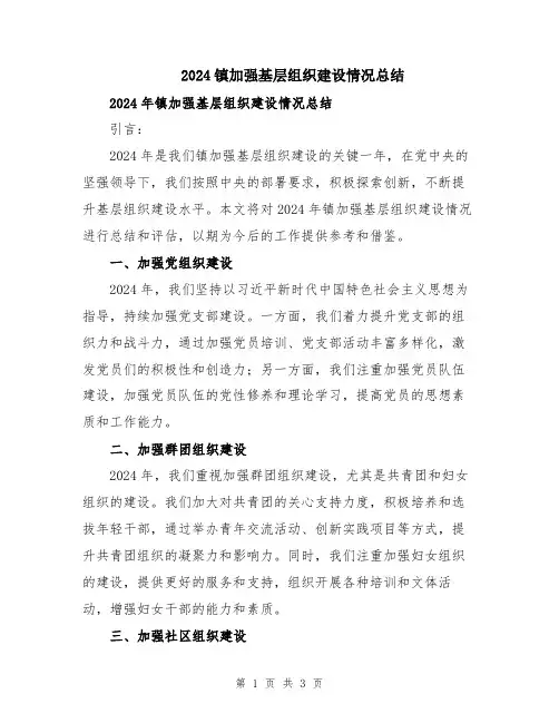 2024镇加强基层组织建设情况总结