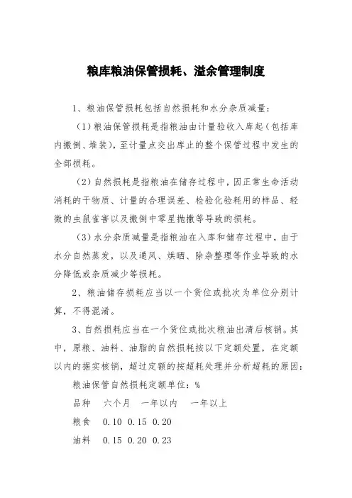 粮库粮油保管损耗、溢余管理制度