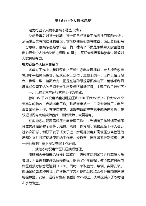 电力行业个人技术总结（精选6篇）