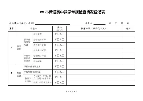 普通高中教学常规检查情况登记表
