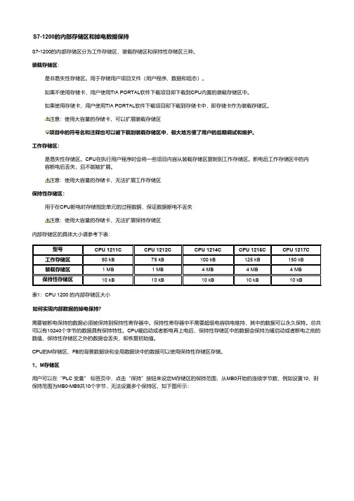 S7-1200的内部存储区和掉电数据保持