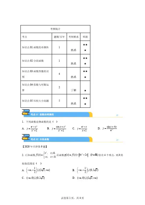 五年天津专题02函数概念与基本初等函数