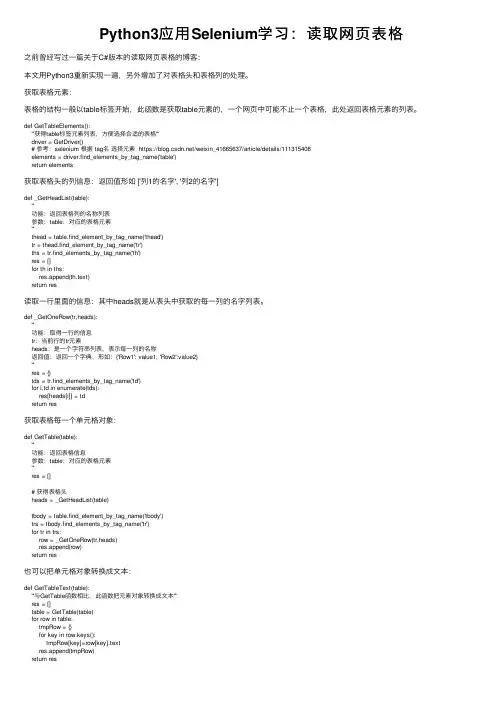 Python3应用Selenium学习：读取网页表格