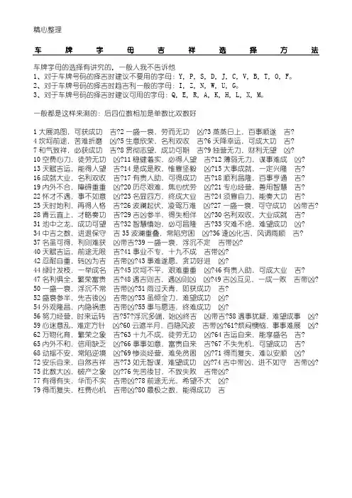 车牌字母吉祥选择办法