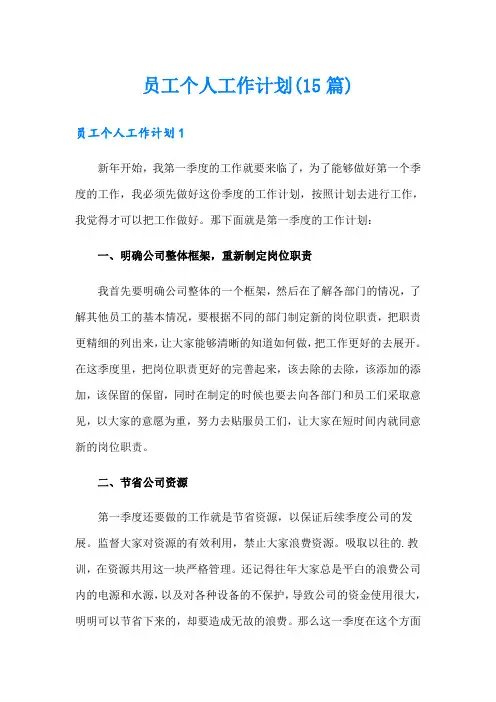 员工个人工作计划(15篇)