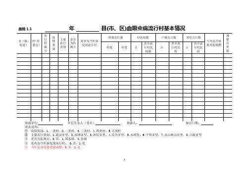 血防统计报表及基础数据库表格