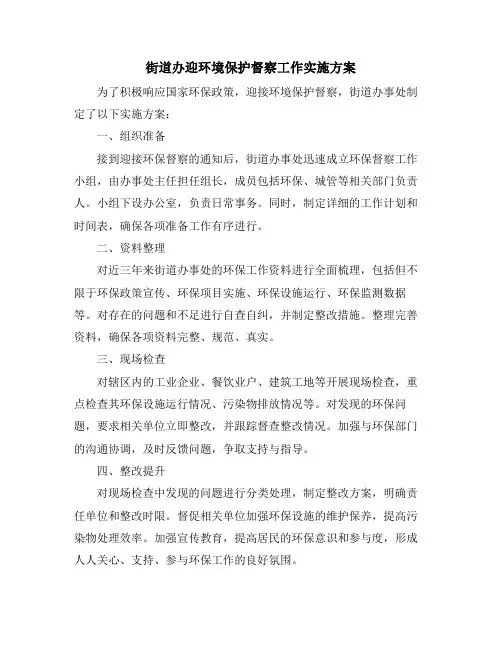 街道办迎环境保护督察工作实施方案