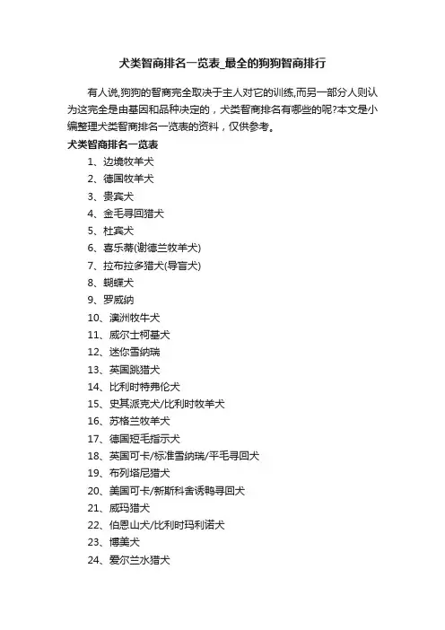 犬类智商排名一览表_最全的狗狗智商排行