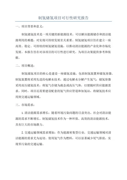 制氢储氢项目可行性研究报告