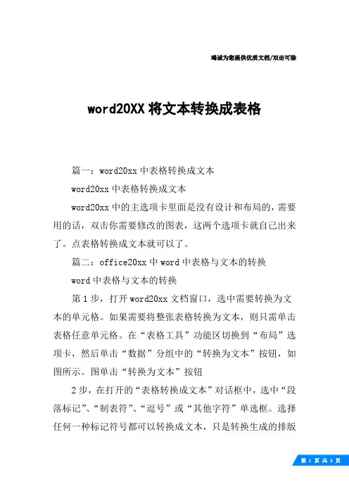 word20XX将文本转换成表格