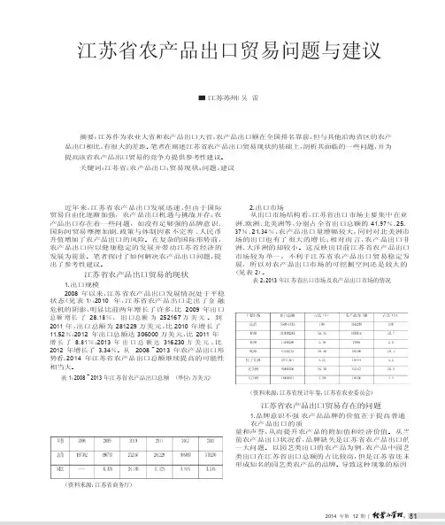 江苏省农产品出口贸易问题与建议