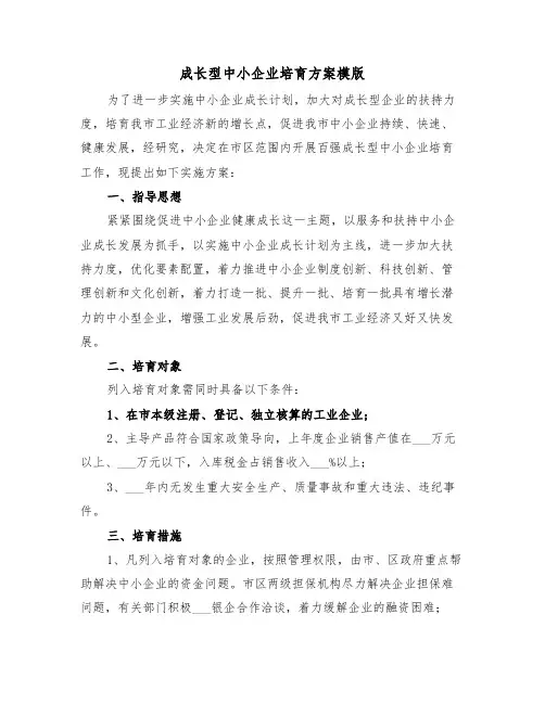 成长型中小企业培育方案模版（3篇）