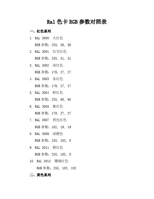 Ral色卡RGB参数对照表