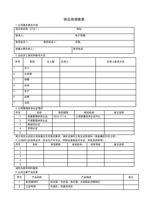 供应商调查表采购类格式范文SC