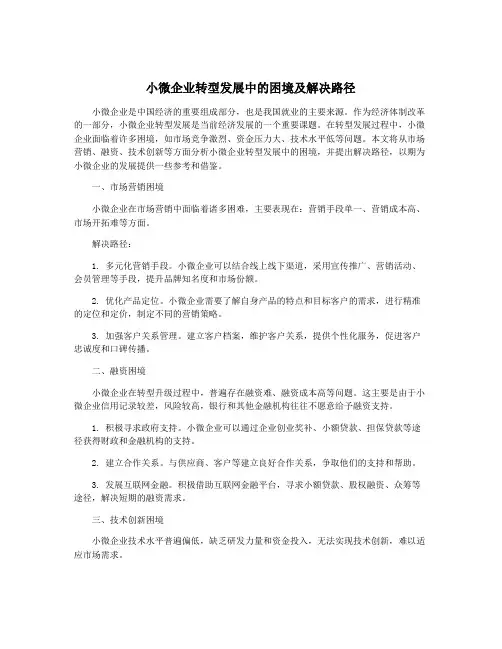 小微企业转型发展中的困境及解决路径