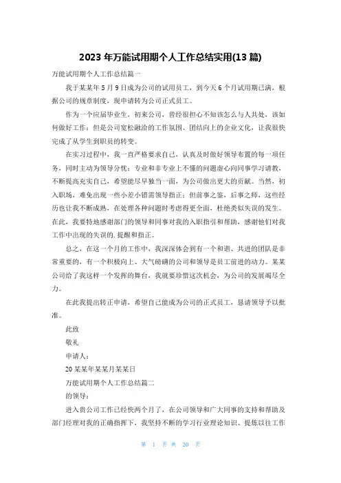 2023年万能试用期个人工作总结实用(13篇)