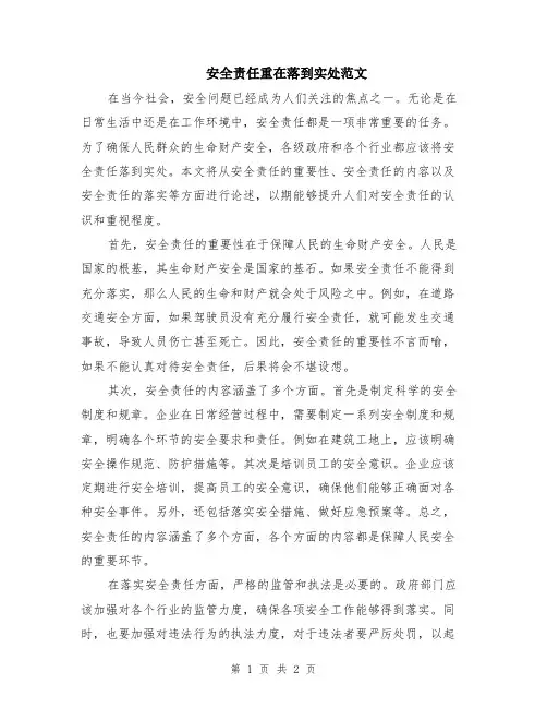 安全责任重在落到实处范文