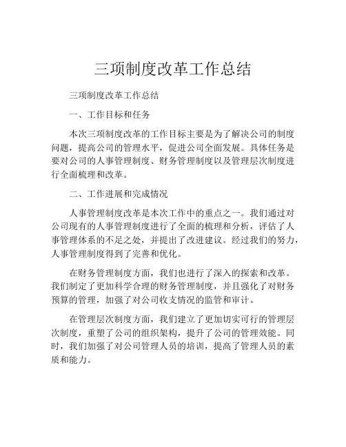 三项制度改革工作总结