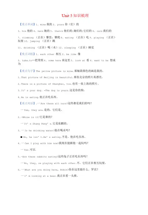 五年级英语下册Unit5Whosedogisit知识梳理人教PEP版
