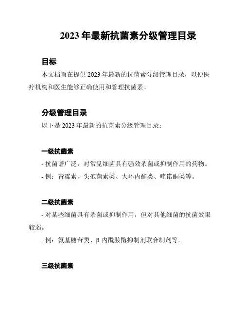 2023年最新抗菌素分级管理目录