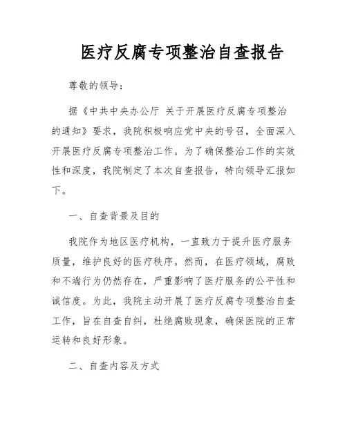 医疗反腐专项整治自查报告