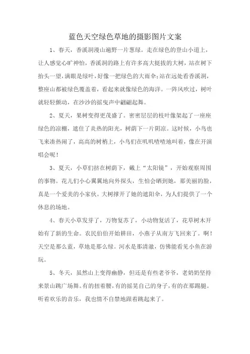 蓝色天空绿色草地的摄影图片文案