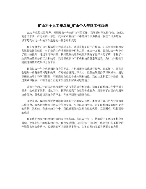 矿山科个人工作总结_矿山个人年终工作总结