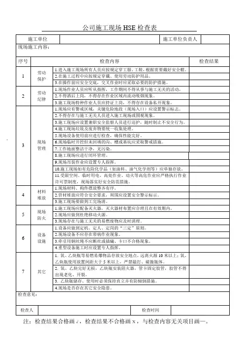 施工现场HSE综合检查表