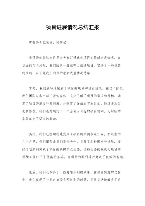 项目进展情况总结汇报