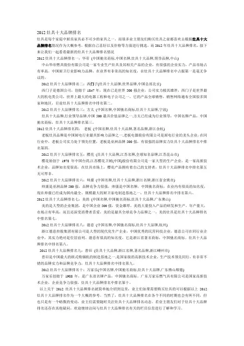 2012灶具十大品牌排名
