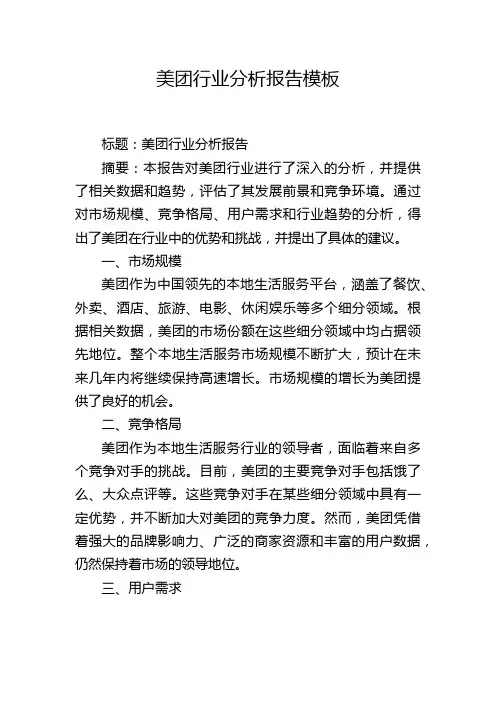 美团行业分析报告模板