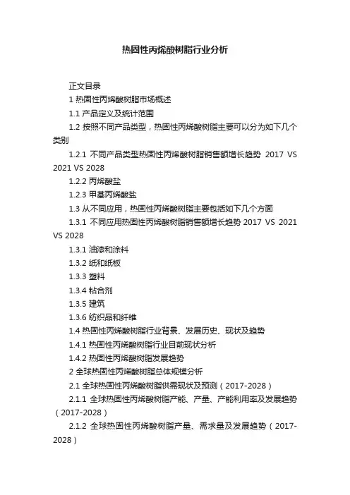 热固性丙烯酸树脂行业分析