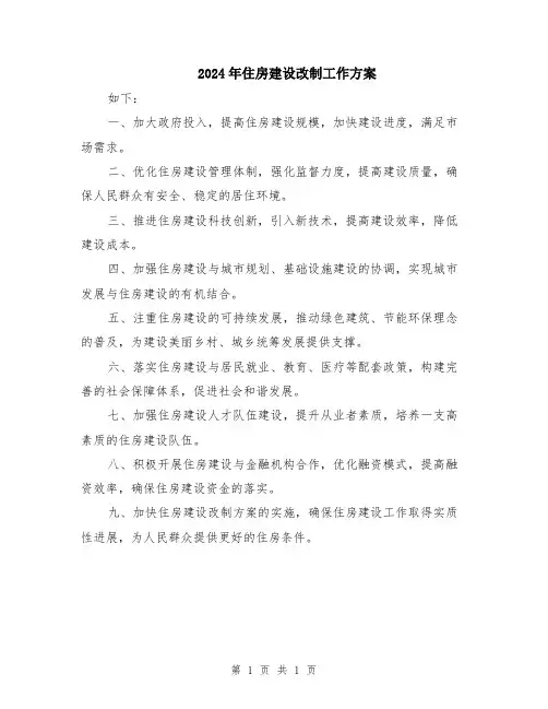 2024年住房建设改制工作方案