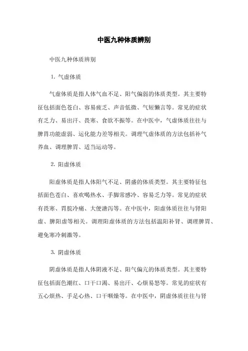 中医九种体质辨别