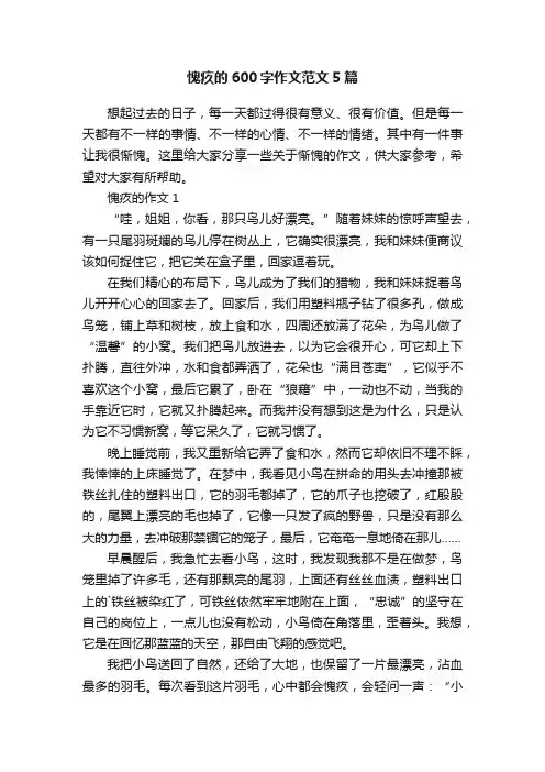 愧疚的600字作文范文5篇
