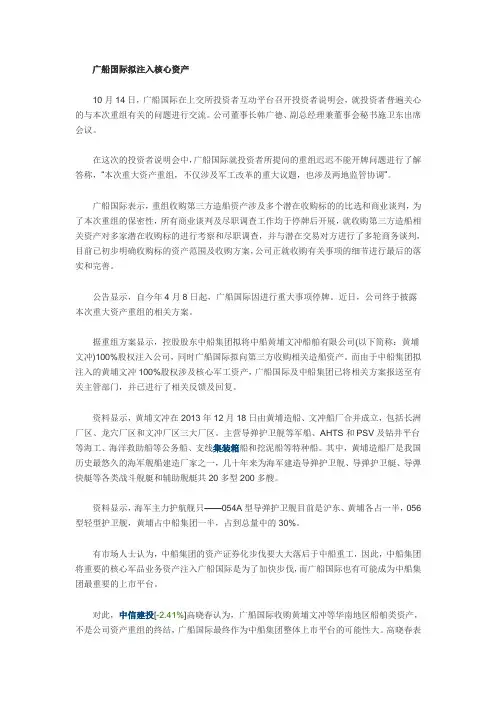 广船国际拟注入核心资产