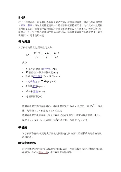 流体力学各无量纲数定义