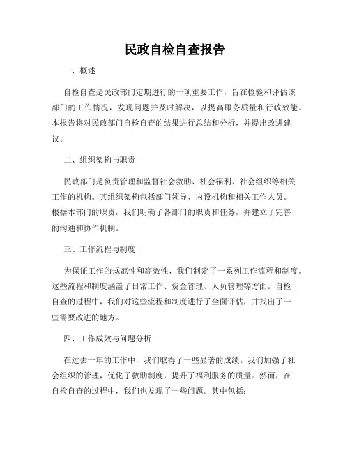 民政自检自查报告
