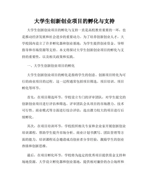 大学生创新创业项目的孵化与支持