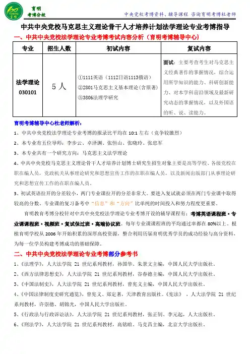 中共中央党校马克思主义理论骨干人才培养计划法学理论考博真题解析-育明考博