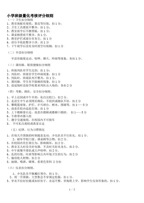 小学班级量化考核评分细则